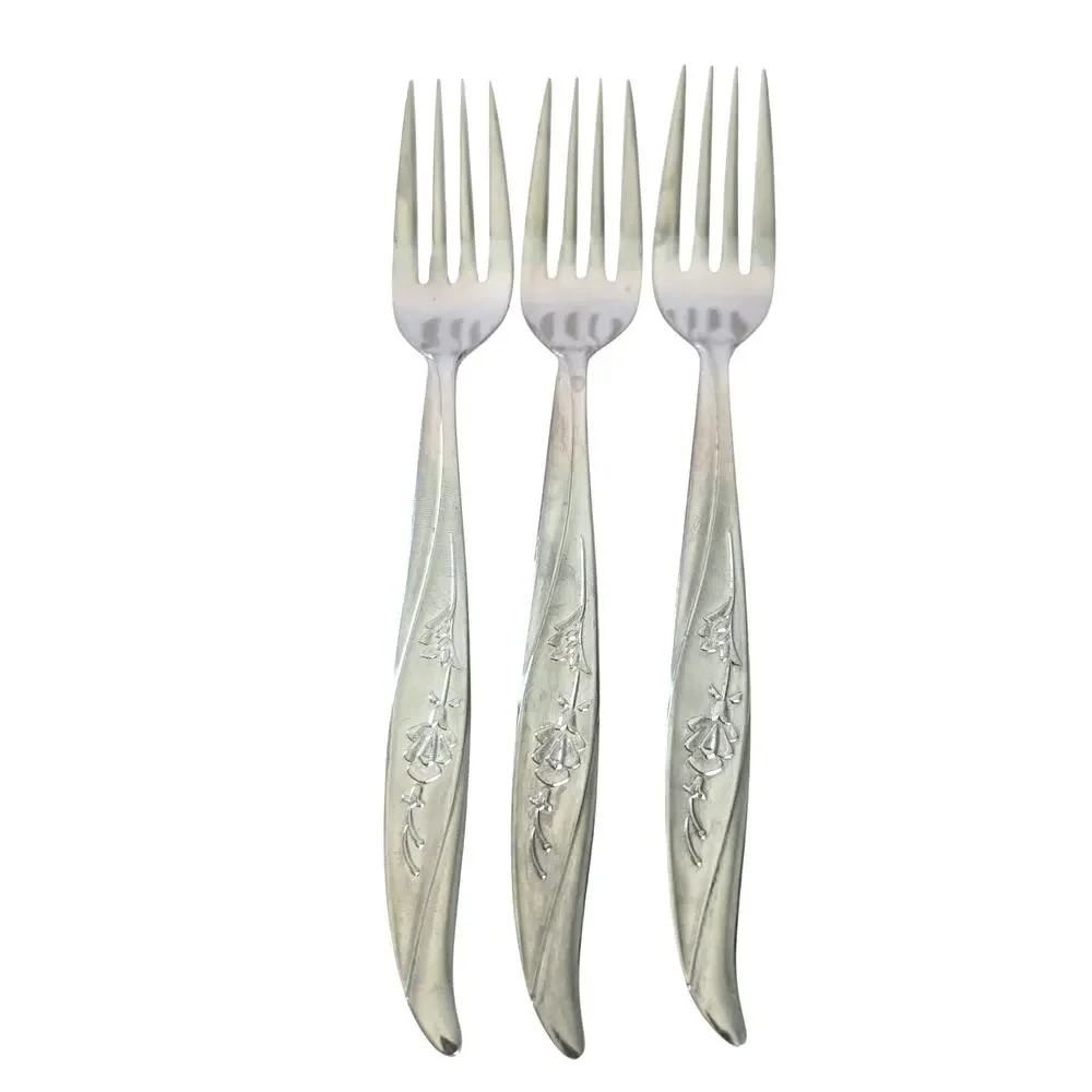 Castle Court RoseGlow 3 Dinner Forks Stainless Steel Japan Vintage Mid Century
